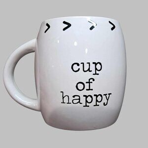 Pier 1 “Cup of Happy” Coffee Mug – White Black Text Ceramic Cup – Inspirational